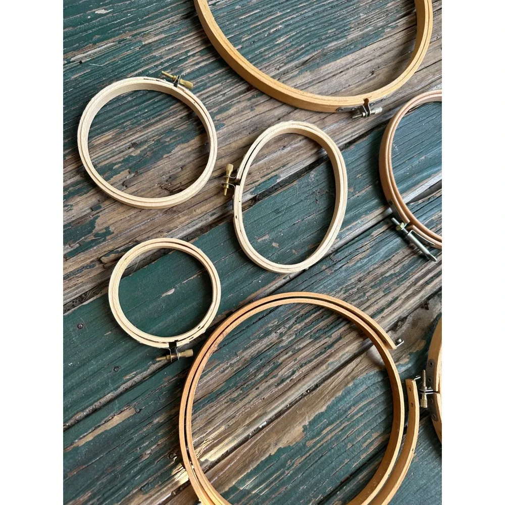 Vintage Wooden Embroidery Hoops Lot Assorted Sizes Round and Oval 7 Pieces